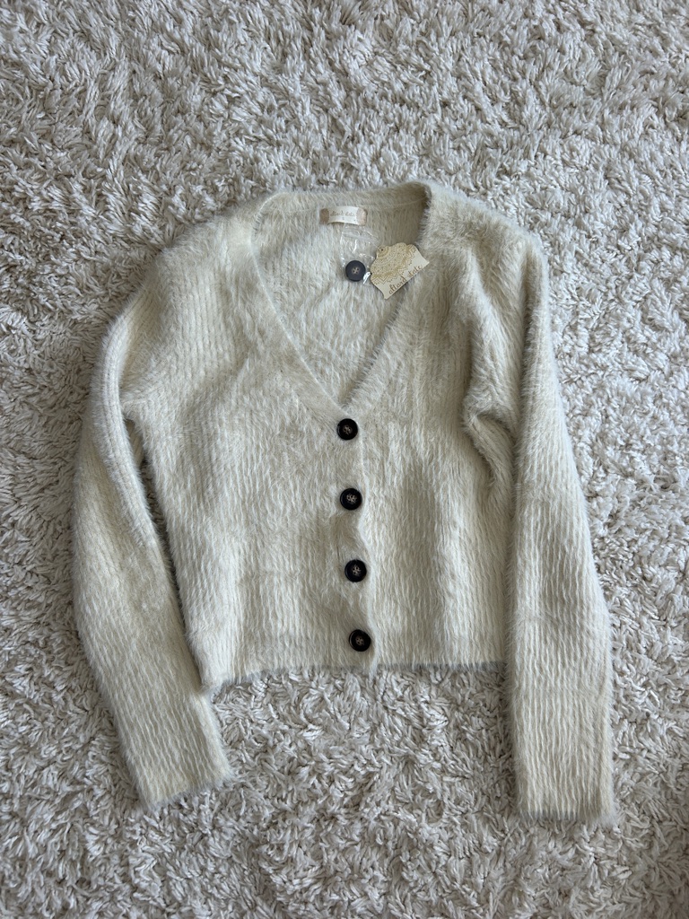 Altar'd State Soft Cream V-Neck Button-Up Fuzzy Cardigan